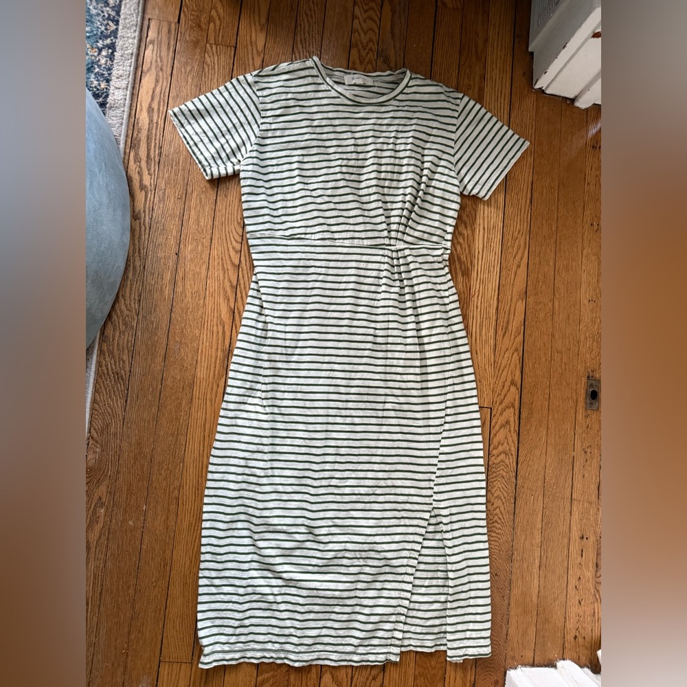 Vince Camuto Green and White Striped Midi Dress - Size Medium
